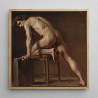 Study of a Nude Man - Gustave Courbet Framed Canvas, 12x12’’ / 31x31cm / Natural Floating Frame, Framed Oil Painting Nude Male Figure