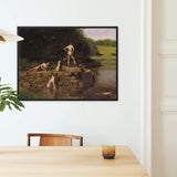 Swimming Hole - Thomas Eakins Framed Canvas, Framed Artwork Swimmers Stone Wall River