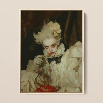 The Little Imp - Gay Devil Art Framed Canvas, 12x16’’ / 31x41cm / Natural Floating Frame, Framed Portrait Person Dramatic Makeup Ruffled