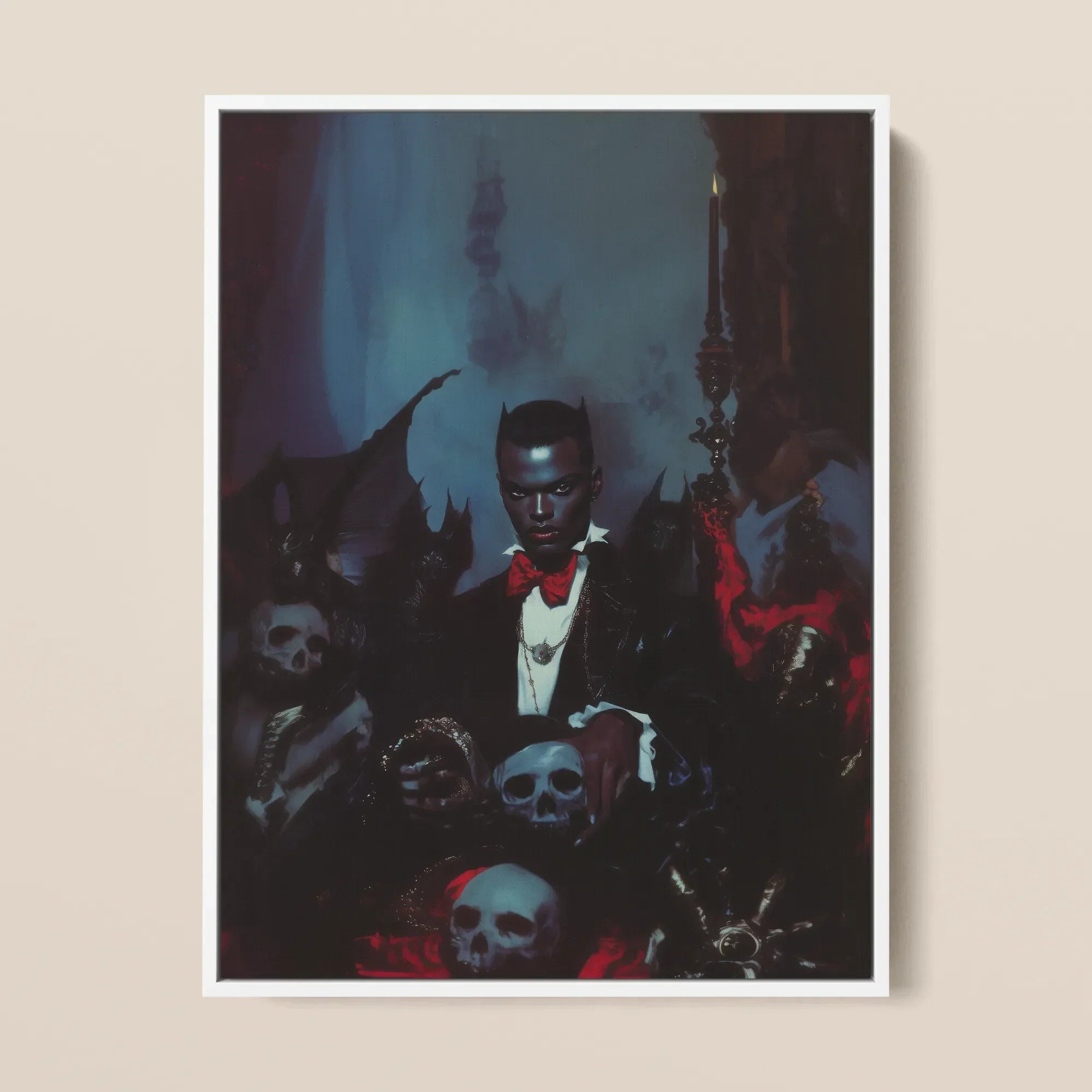 Thorne - Gay Black Dracula Art Framed Canvas, 12x16’’ / 31x41cm / White Floating Frame, Framed Dark Fantasy Artwork Demonic Figure