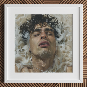 Wet Whistle - Sensual Homoerotic Dream Art Print / Canvas, 12x12’’ / 31x31cm / White Frame / Matboard, Posters Prints & Visual Artwork,