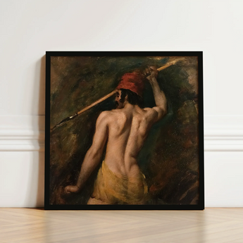 A Greek Slave - William Etty Art Print / Canvas Black-framed Reproduction Classical Painting Muscular Man Profile Red Homoerotic, Prints