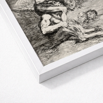 White-framed Black-and-white Dramatic Muscular Figure Intense Struggle Goya’s Acid Etching, Skewers, Naked Witch Carried