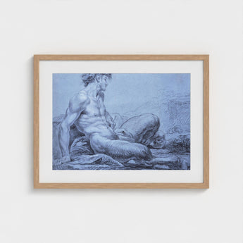 A Seated Faun - Jean Restout Ii (the Younger) Art Print / Canvas Taut Figure Emerges, Graphite Ether, Spectral Strata Prints