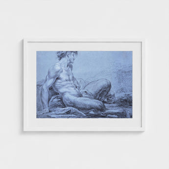 A Seated Faun - Jean Restout Ii (the Younger) Art Print / Canvas Taut Figure Emerges, Graphite Ether, Spectral Strata Prints