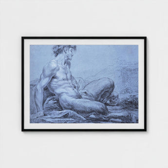 A Seated Faun - Jean Restout Ii (the Younger) Art Print / Canvas Taut Figure Emerges, Graphite Ether, Spectral Strata Prints