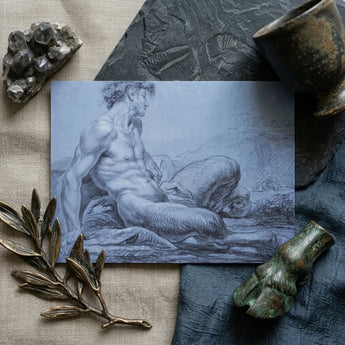 A Seated Faun - Jean Restout Ii (the Younger) Art Print / Canvas Taut Figure Emerges, Graphite Ether, Spectral Strata Prints