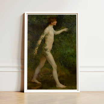 A Woodland Bather - Henry Scott Tuke Art Print / Canvas Framed Painting Nude Figure Dense Green Foliage Rendered, Moves, Prints