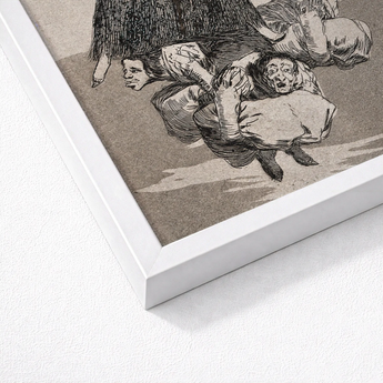 White Framed Artwork Detailed Black-and-white Sketch Figures Distress Goya’s Vision Glides, Etching Unites Anatomy, Enlightenment Borne