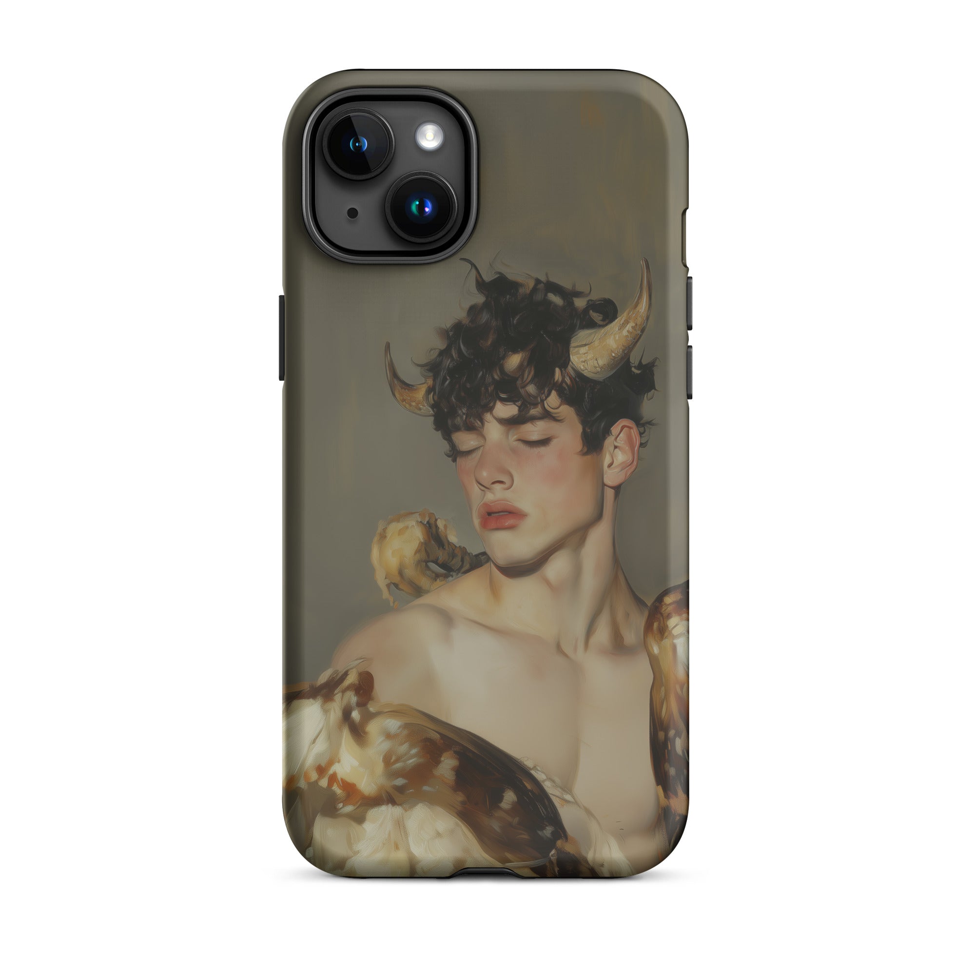 Aamon Grand Marquis of Hell Art Iphone Case, 15 Plus / Matte, Olive Green Phone Case Horned Man Design