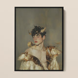 Aamon - Grand Marquis of Hell Art Print / Canvas Black-framed Artwork Young Man Dark Curly Hair Golden Silence, a Lithe Demon, Stands