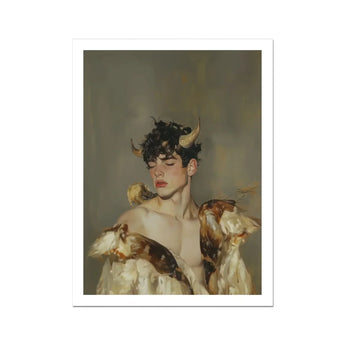 Aamon - Grand Marquis of Hell Art Print / Canvas Framed Artwork Young Man Dark Curly Hair Golden Silence, a Lithe Demon, Demon Stands