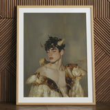 Aamon - Grand Marquis of Hell Art Print / Canvas Framed Artwork Young Man Dark Curly Hair Golden Silence, a Lithe Demon, Demon Stands