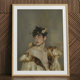 Aamon - Grand Marquis of Hell Art Print / Canvas Framed Artwork Young Man Dark Curly Hair Golden Silence, a Lithe Demon, Stands Bathed,