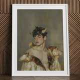 Aamon - Grand Marquis of Hell Art Print / Canvas Framed Artwork Young Man Dark Curly Hair Golden Silence, a Lithe Demon, Demon Stands