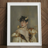 Aamon - Grand Marquis of Hell Art Print / Canvas Framed Artwork Young Man Dark Curly Hair Golden Silence, a Lithe Demon, Stands Bathed,