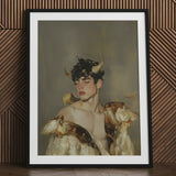 Aamon - Grand Marquis of Hell Art Print / Canvas Framed Portrait Young Man Dark Curly Hair Golden Silence, a Lithe Demon, Stands Bathed,