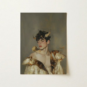 Aamon - Grand Marquis of Hell Art Print / Canvas Rectangular Canvas Painting Young Man Dark Curly Hair Silence, a Lithe Demon, Demon Stands