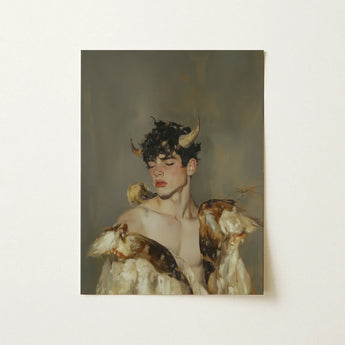 Aamon - Grand Marquis of Hell Art Print / Canvas Rectangular Painting Young Man Dark Curly Hair Silence, a Lithe Demon, Stands Bathed,