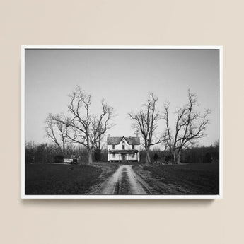 Abandoned Home in Rural Maryland - Carol M. Highsmith Art Print / Canvas Black-and-white Framed Photograph Two-story Farmhouse Bare Trees