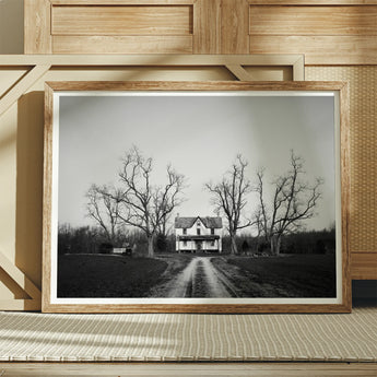 Abandoned Home in Rural Maryland - Carol M. Highsmith Art Print / Canvas Framed Black White Photograph Isolated Farmhouse, Clapboard House,