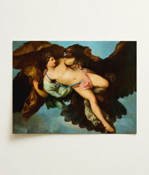 Framed Reproduction Classical Painting Nude Figure Wings Rendered Ganymede Seizes Trojan, Myth, Dark Eagle Sovereign, Cerulean Sky Opening,