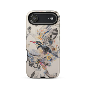 Above & Beyond - Surreal Kingfisher Art Phone Case Iphone 17 Air / Matte White Gray Bird Design Floral Accents, Artist Mobile Cases