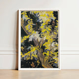 Vibrant Yellow Black Abstract Painting Sleek White Frame Vincent Van Gogh Art Print, Light Fractures, Petals Shaped
