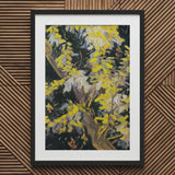 Acacia Branches - Vincent Van Gogh Art Print / Canvas Black Framed Yellow Flower White, Light Fractures, Petals Shaped Prints