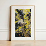 Acacia Branches - Vincent Van Gogh Art Print / Canvas Framed Abstract Painting Bold Yellow White Brushstrokes Dark, Light Fractures, Petals