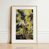 Acacia Branches - Vincent Van Gogh Art Print / Canvas Framed Abstract Painting Bold Yellow White Brushstrokes Dark Vincent Gogh Art Print,
