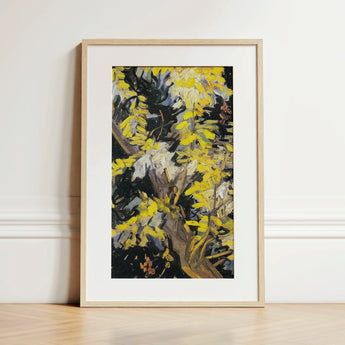 Acacia Branches - Vincent Van Gogh Art Print / Canvas Framed Abstract Painting Bold Yellow White Brushstrokes Dark Vincent Gogh Art Print,