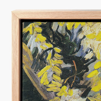 Vibrant Yellow Black Sunflower Painting Light Wood Frame Vincent Van Gogh Art Print, Fractures, Petals Shaped