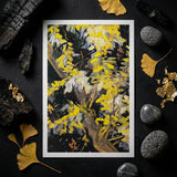Acacia Branches - Vincent Van Gogh Art Print / Canvas Framed Abstract Painting Vibrant Yellow White Brushstrokes Dark Vincent Gogh Art