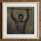 Academy Study of a Man - French School 19th c Art Print / Canvas Framed Oil Painting Muscular Black Short Dark Academic, Life, Raw