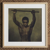 Academy Study of a Man - French School 19th c Art Print / Canvas Framed Oil Painting Muscular Black Short Dark Academic, Life, Raw