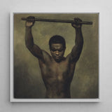 Academy Study of a Man - French School 19th c Art Print / Canvas Square-framed Oil Painting Muscular Black Short Dark Academic, Life, Raw
