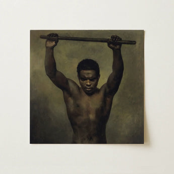 Academy Study of a Man - French School 19th c Art Print / Canvas Square Painting Muscular Black Dark Skin Academic, Life, Raw Iron-brown