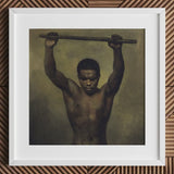 Academy Study of a Man - French School 19th c Art Print / Canvas White-framed Painting Muscular Black Wooden Pole Head Academic, Life, Raw