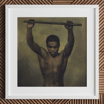 Academy Study of a Man - French School 19th c Art Print / Canvas White-framed Painting Muscular Black Wooden Pole Head Academic, Life, Raw