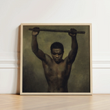 Academy Study of a Man - French School 19th c Art Print / Canvas Framed Oil Painting Muscular Black Dark Skin Academic, Life, Raw