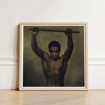 Academy Study of a Man - French School 19th c Art Print / Canvas Framed Painting Muscular Black Barbell Rendered Dark Academic, Life, Raw