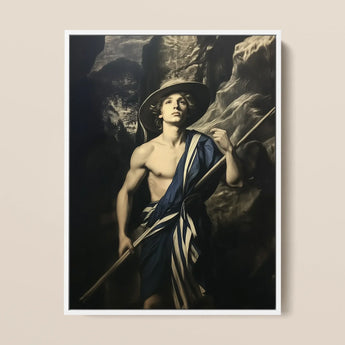 Achillean Beat - Tirage d’art Gay Explorer / Toile, 12x16’’ / 31x41cm / Cadre blanc, Affiches, impressions & art visuel, Toby Leon