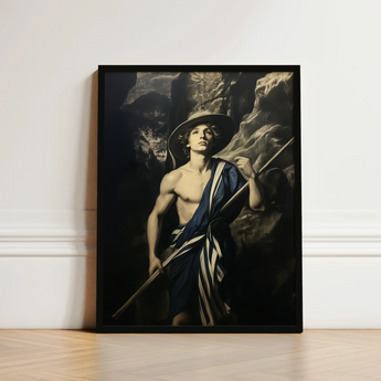 Framed Artwork Muscular Young Man Wide-brimmed Hat Blue Gay Explorer Art, Queer Fantasies Collide, Achillean Beat