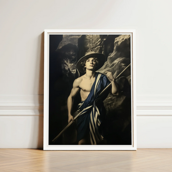 Framed Classical Painting Muscular Young Man Wide-brimmed Hat Gay Explorer Art, Queer Fantasies Collide, Achillean Beat