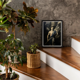 Achillean Beat - Gay Explorer Art Print / Canvas Black White Framed Artwork Wooden Stairs Alongside Potted Gay Explorer Art, Queer