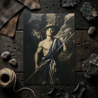 Achillean Beat - Gay Explorer Art Print / Canvas Rectangular Dark-toned Print Classical Painting Young Man Wide-brimmed Gay Explorer Art,