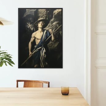 Achillean Beat - Gay Explorer Art Print / Canvas Black-framed Artwork Classical Painting Young Man Wide-brimmed Hat, Queer Fantasies
