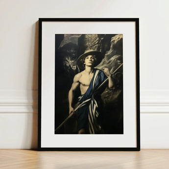 Achillean Beat - Gay Explorer Art Print / Canvas Black-framed Classical Painting Young Man Blue, Queer Fantasies Collide, Prints