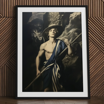 Achillean Beat - Gay Explorer Art Print / Canvas Black-framed Art Print Classical Painting Young Man Wide-brimmed Gay Explorer Art, Queer